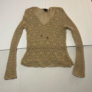 a.n.a Mesh Crochet Sweater Light Tan Color Juniors Size Large Like New